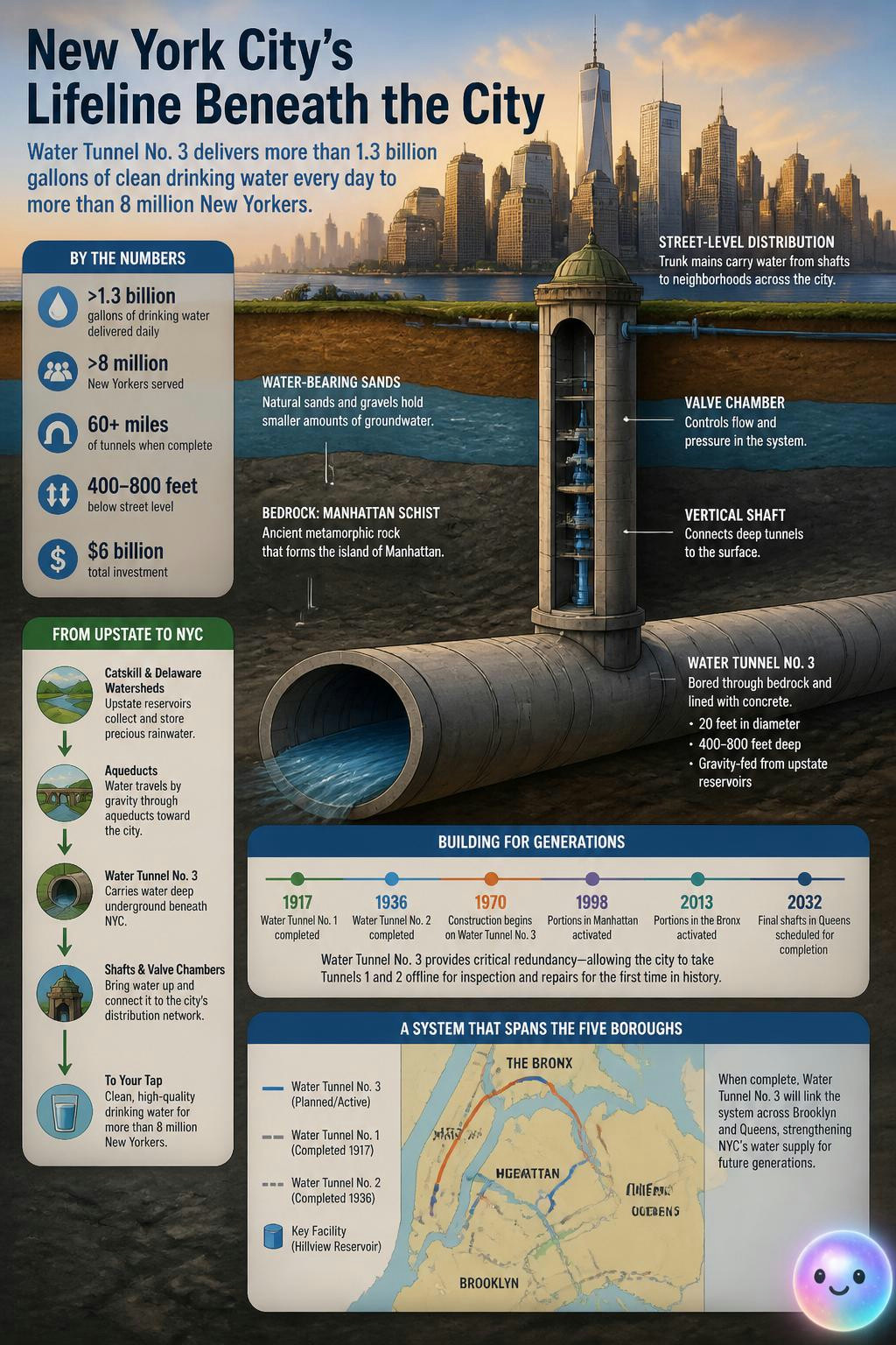 Giant water tunnels actually run hundreds of feet below NYC's skyscrapers.