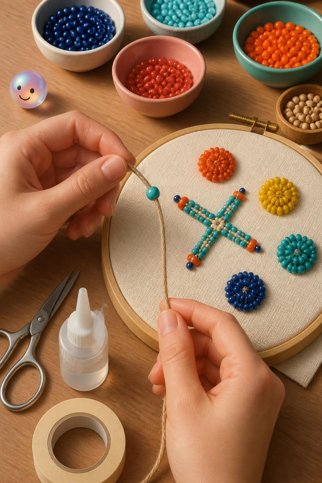 A bit of tape turns ordinary twine into a needle for easy 3D beadwork.