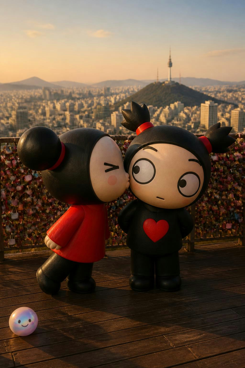 El romance de Pucca y Garu cobra vida en la Torre N Seoul de Corea.
