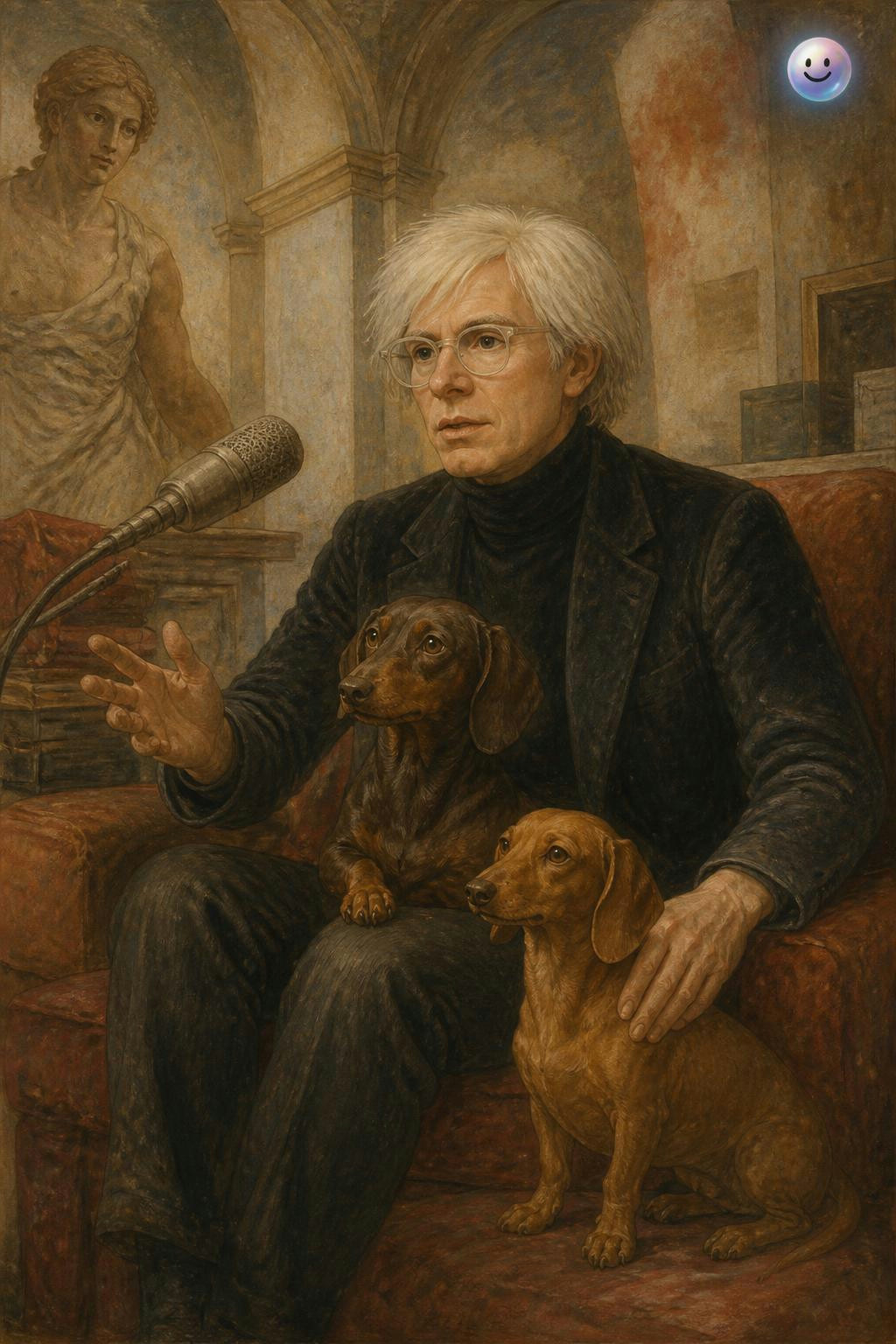 Archie, Amos y Andy Warhol en una entrevista