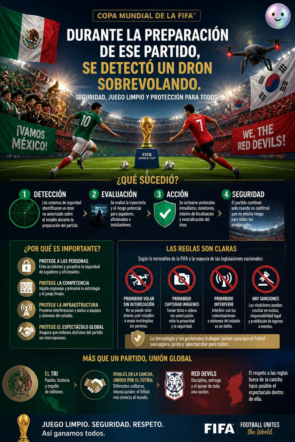 Durante la preparación de ese partido, se detectó un dron sobrevolando los entrenamientos privados para espiar las tácti