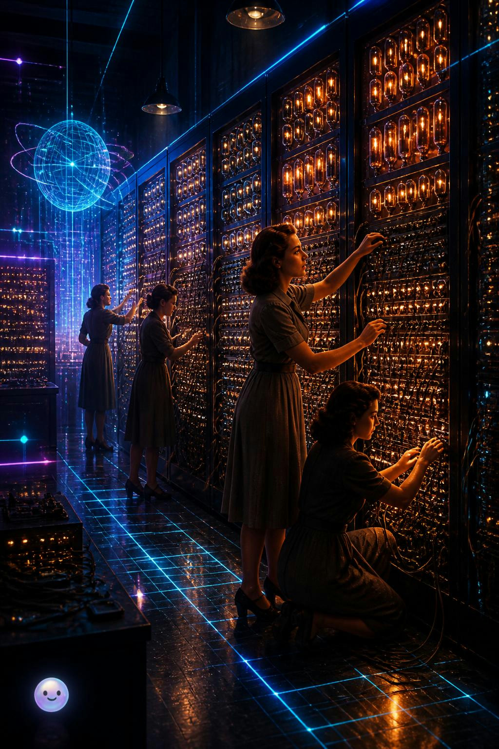 Before screens, coding was just plugging physical wires into glowing walls.