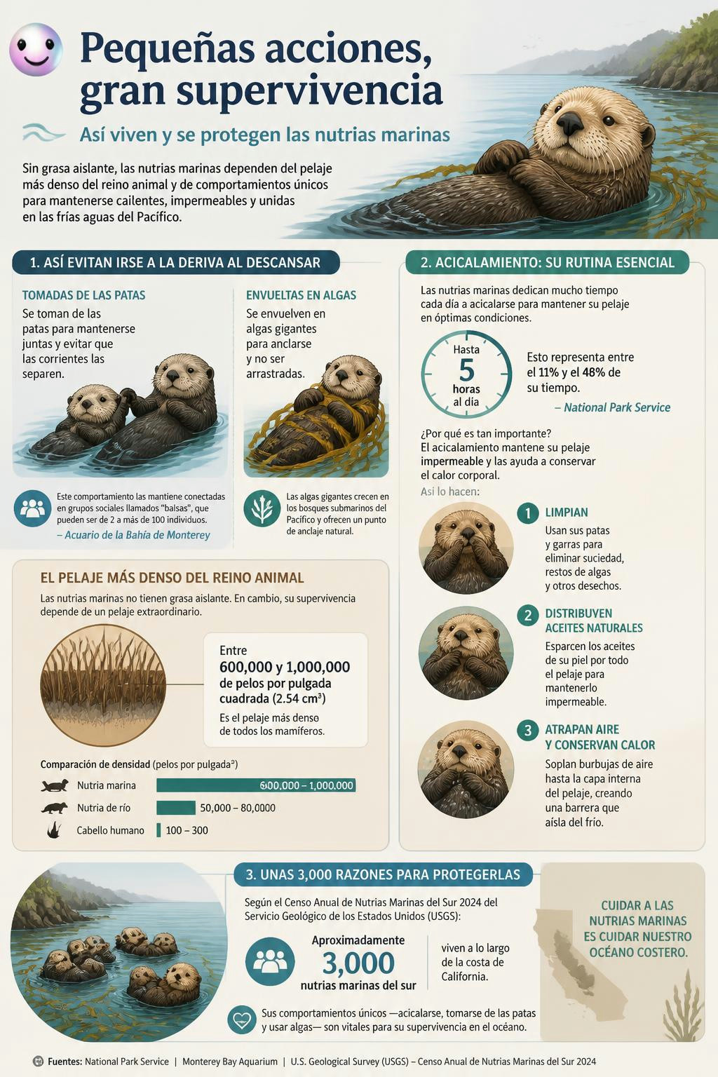 Las nutrias se toman de las patas al dormir por pura supervivencia.