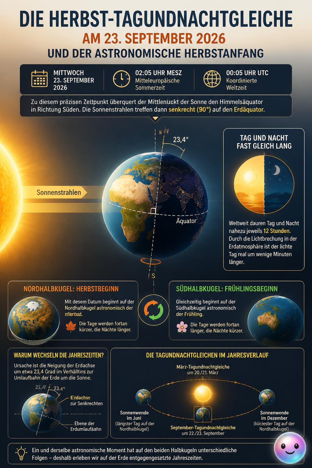 Die Herbst-Tagundnachtgleiche am 23. September 2026 hält Tag und Nacht im perfekten Gleichgewicht.