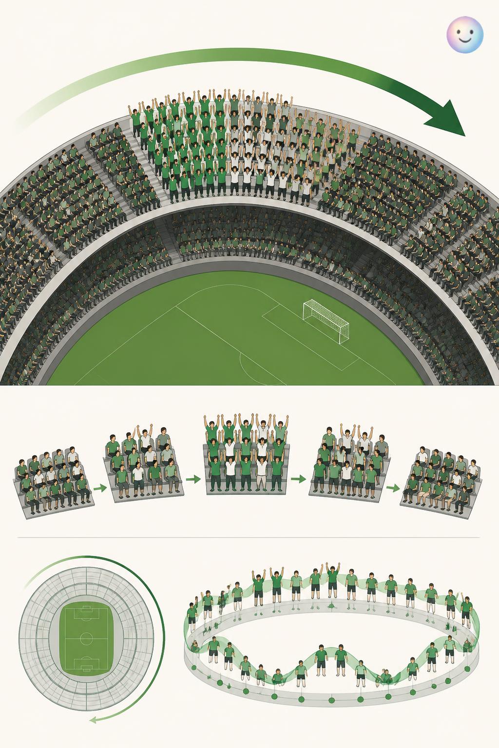 Why stadium waves almost always roll clockwise