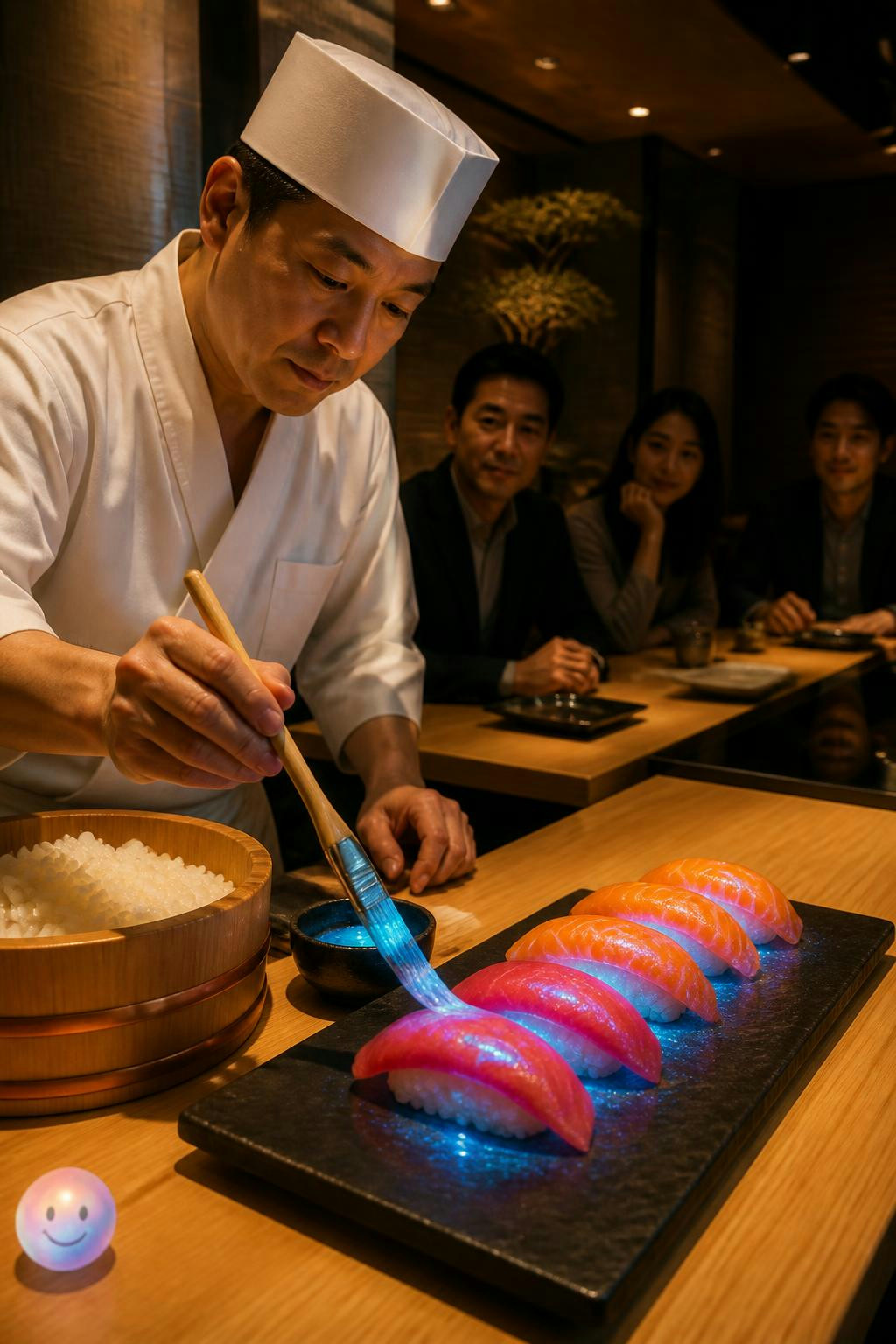 In 2014, chefs in London and Tokyo first used natural proteins to make sushi glow.