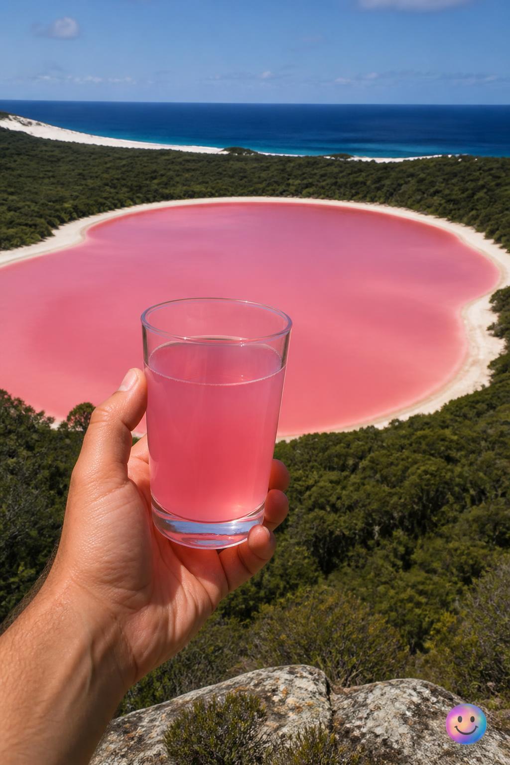 Dunaliella salina bacteria keep Lake Hillier's water fluorescent pink even inside a glass.