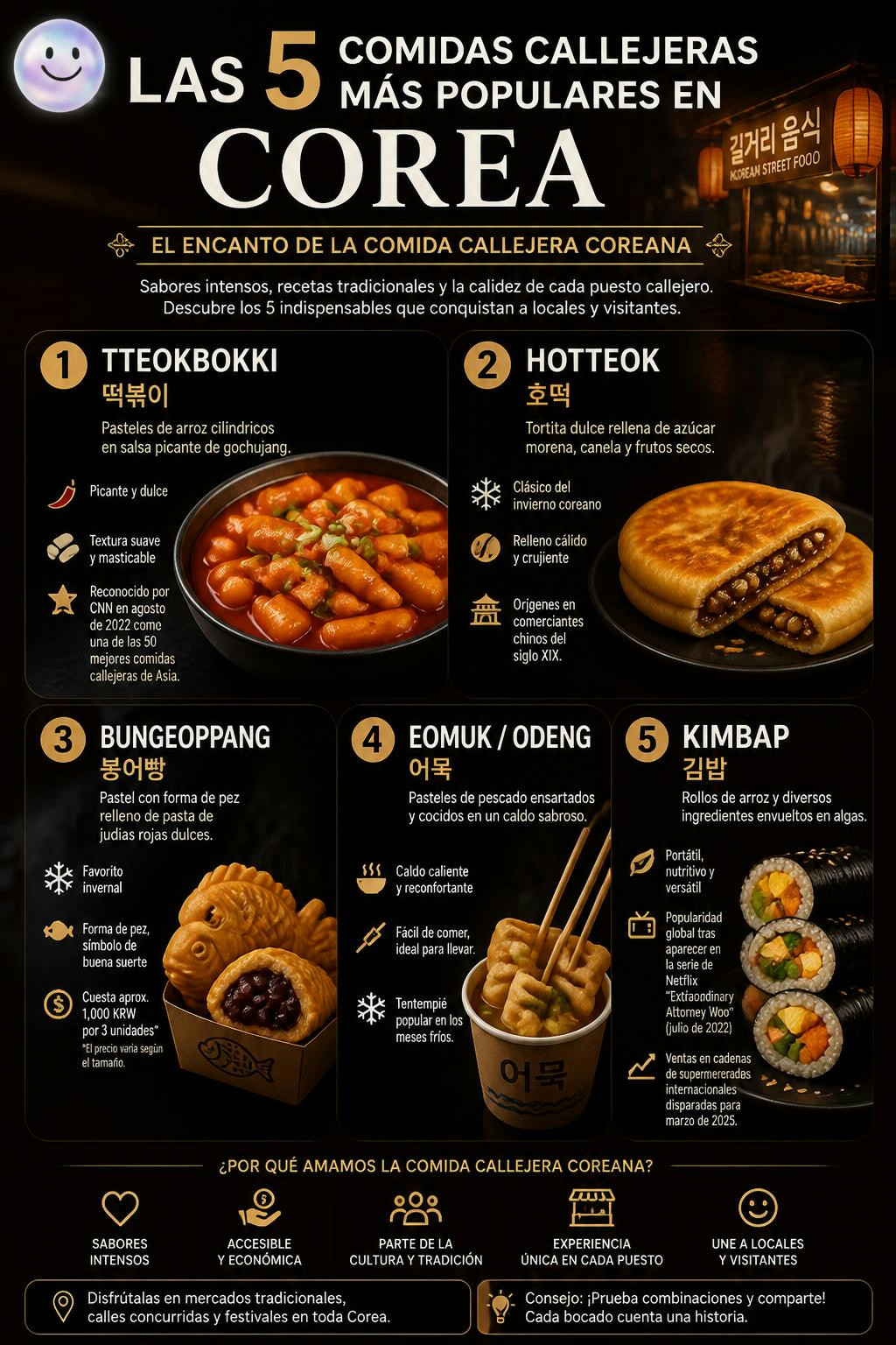 Las 5 comidas callejeras más populares en Corea y sus características