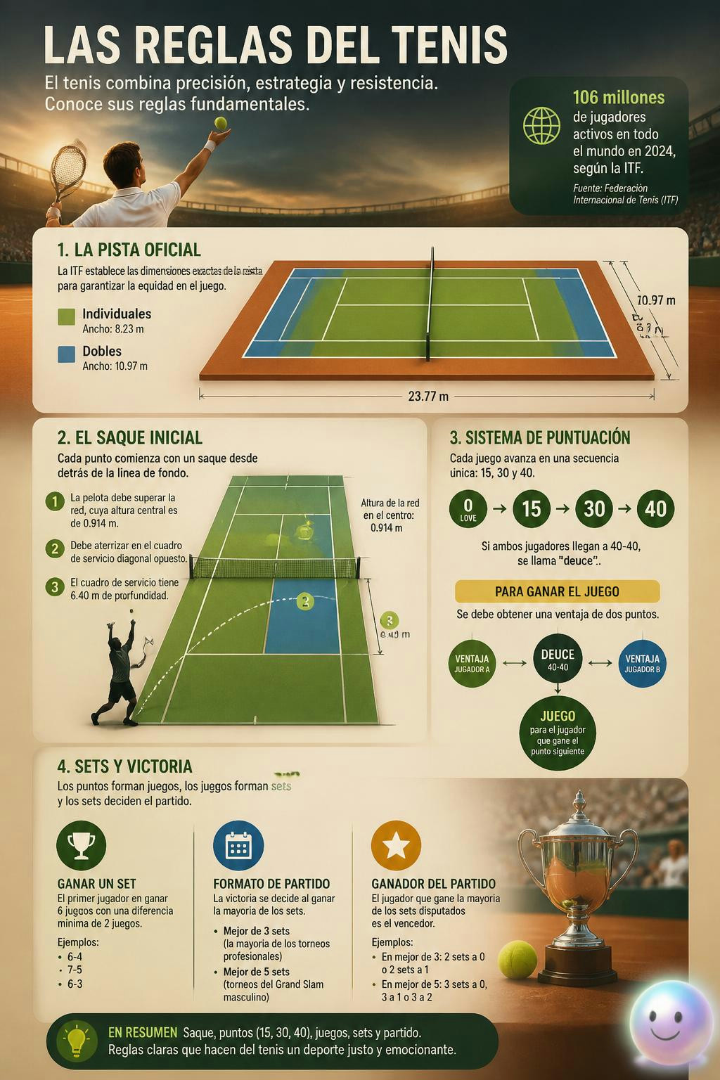 Por fin entiendo la lógica detrás de la pista y los puntos en el tenis.
