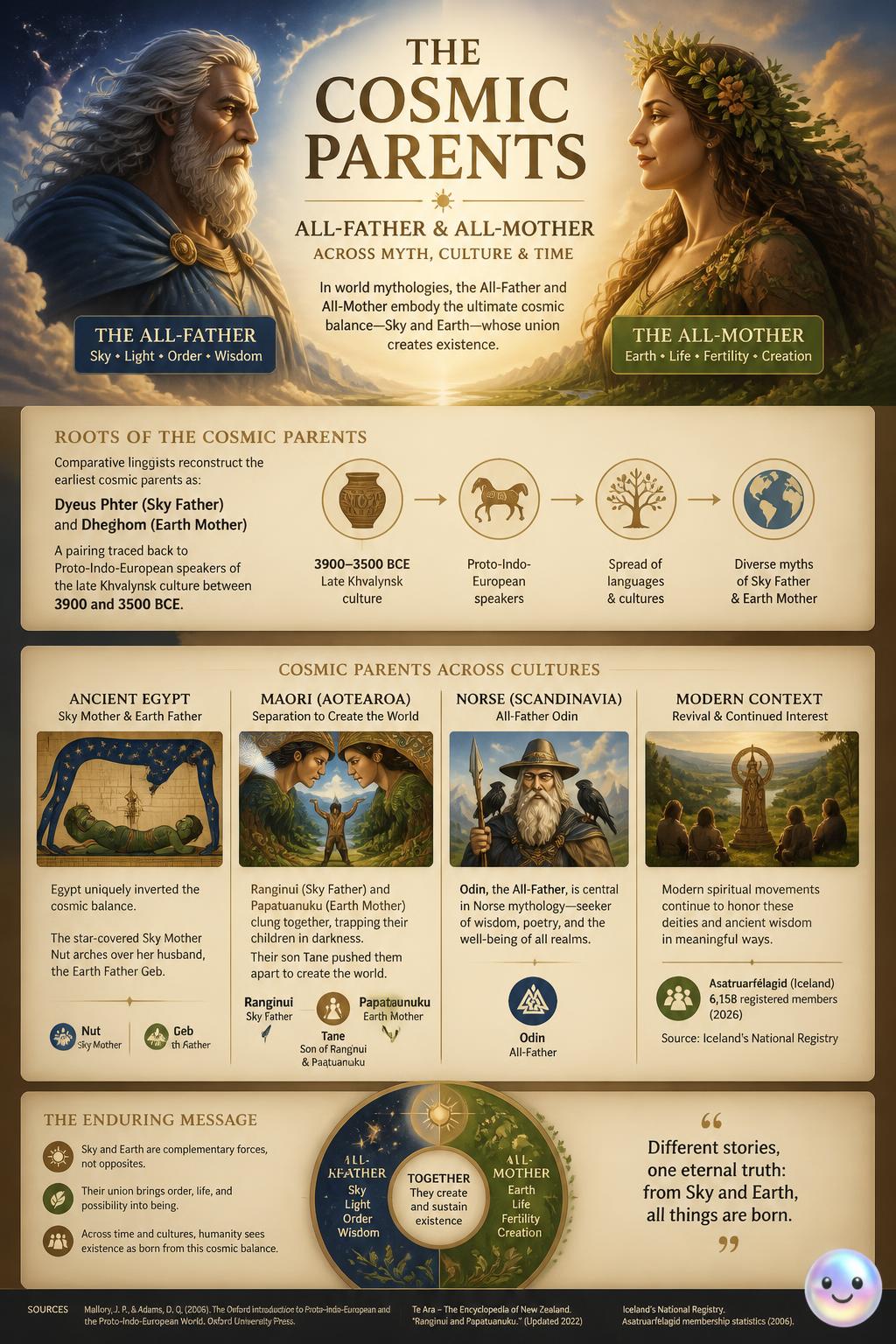 Ancient mythologies pair a sky father and earth mother to balance the cosmos