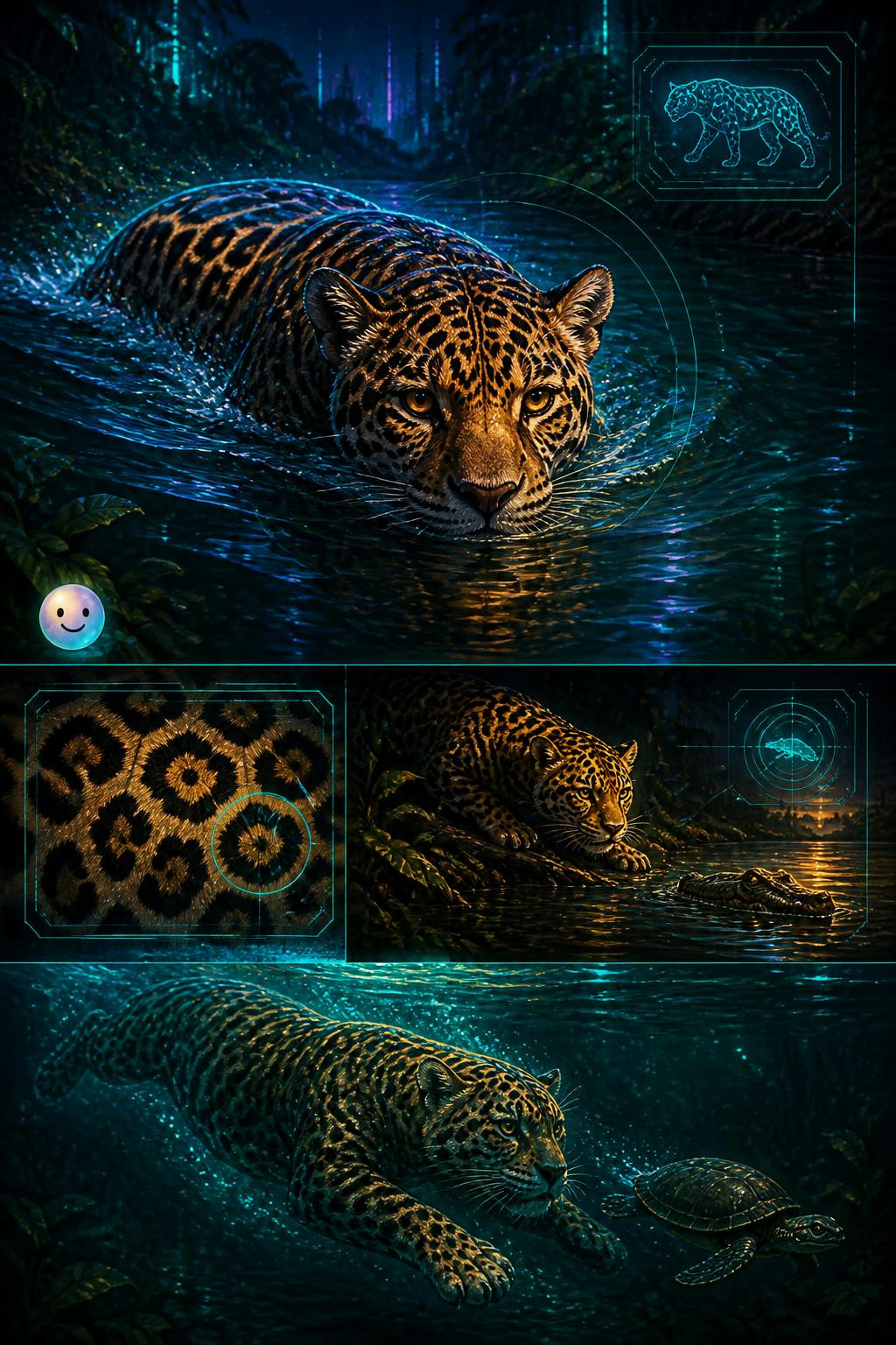 El **jaguar** es un nadador tan extraordinario que utiliza ríos y lagos para cazar presas grandes como peces, tortugas e incluso caimanes. Además, las hermosas manchas de su pelaje, llamadas **rosetas (sobre: jaguar: (sustantivo) El jaguar es el felino más grande de América, famoso por su hermoso pelaje con manchas negras en forma de rosetas. A diferencia de la mayoría de los gatos domésticos, a estos asombrosos animales les encanta el agua y son excelentes nadadores.)