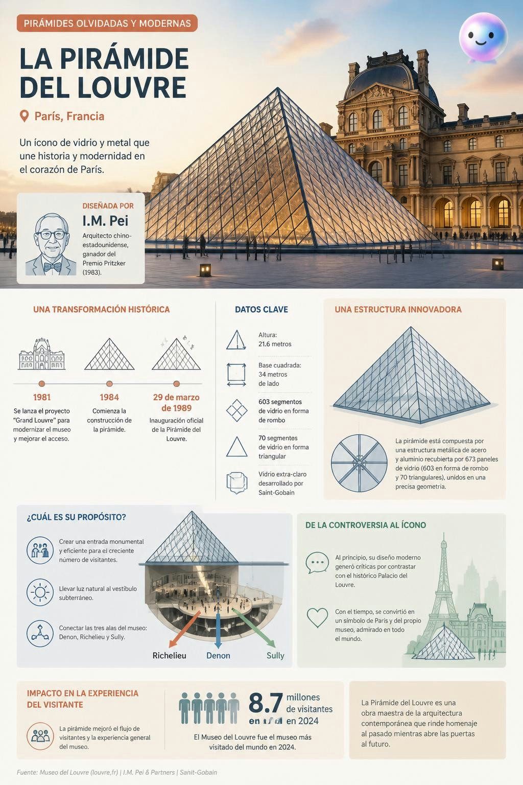 Resulta que la pirámide de París imita la inclinación exacta de Egipto.