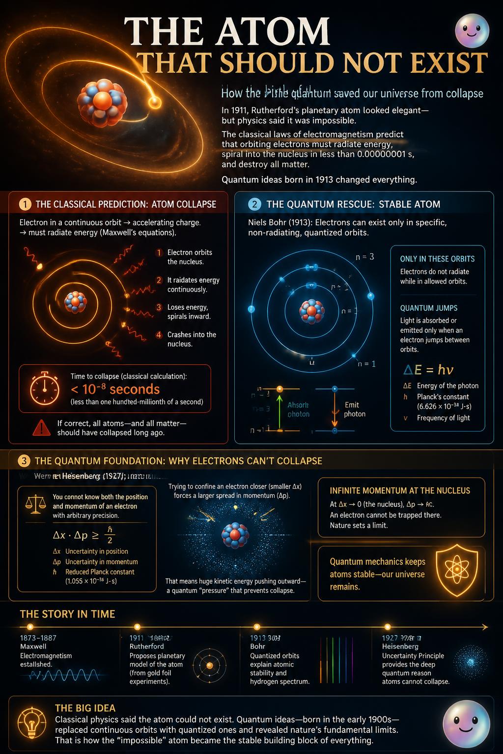 Quantum mechanics allowed scientists to actually build Rutherford's impossible 1911 planetary atom.