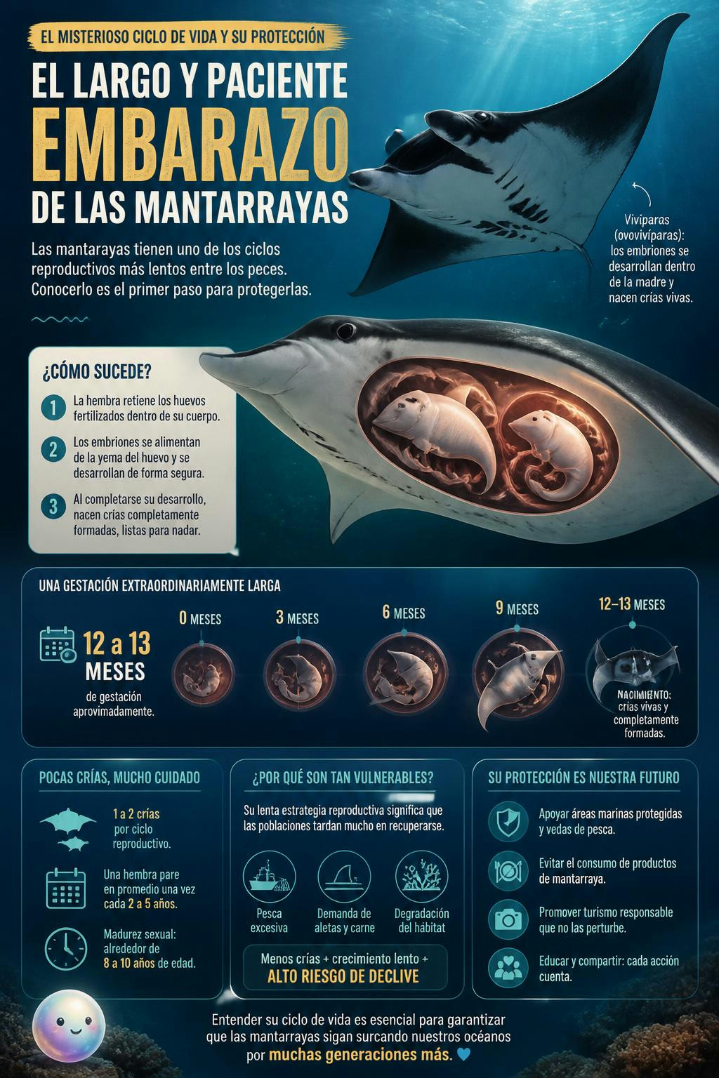 Una mantarraya pasa más de un año embarazada para dar vida a una sola cría.