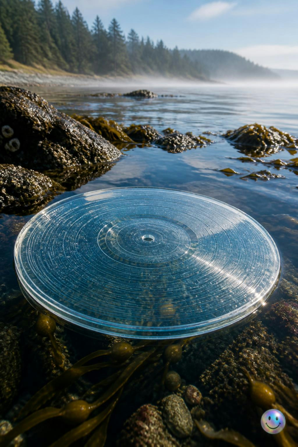 Pacific coast whale recordings are preserved in floating vinyl records made of clear resin.