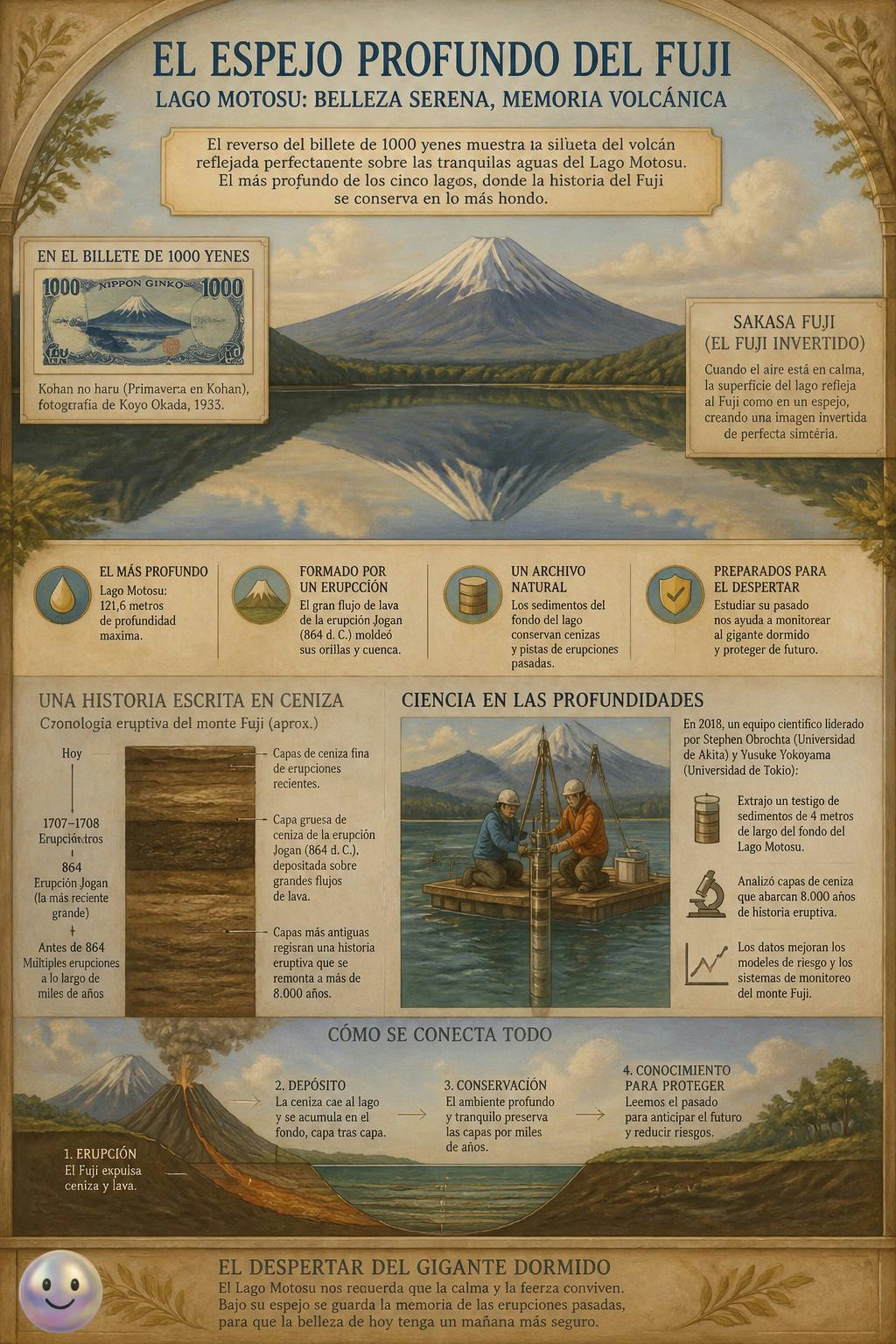 El reflejo del monte Fuji en el billete de 1000 yenes existe en este lago.