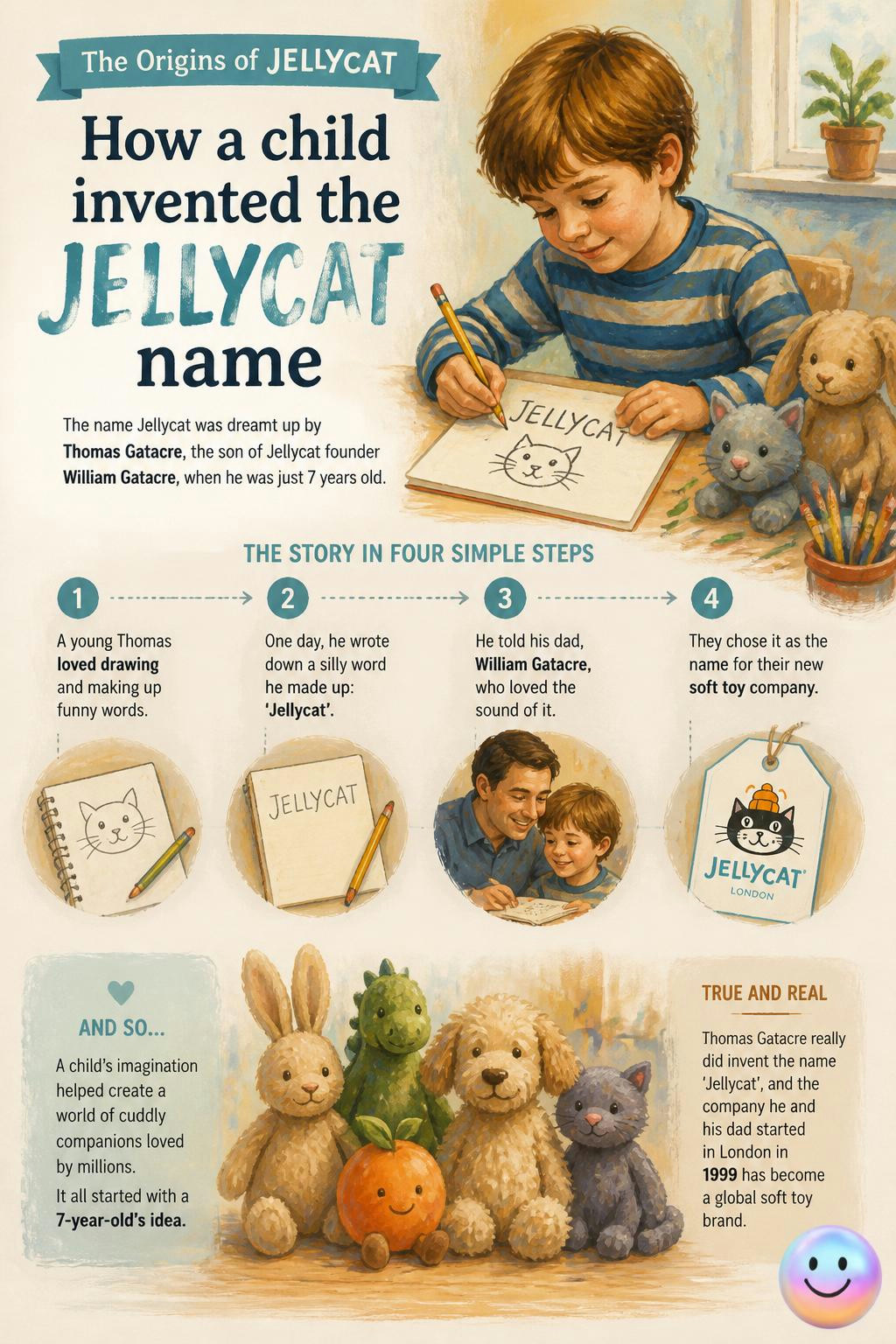 A child's silly love for jellies and cats actually named a massive toy brand.