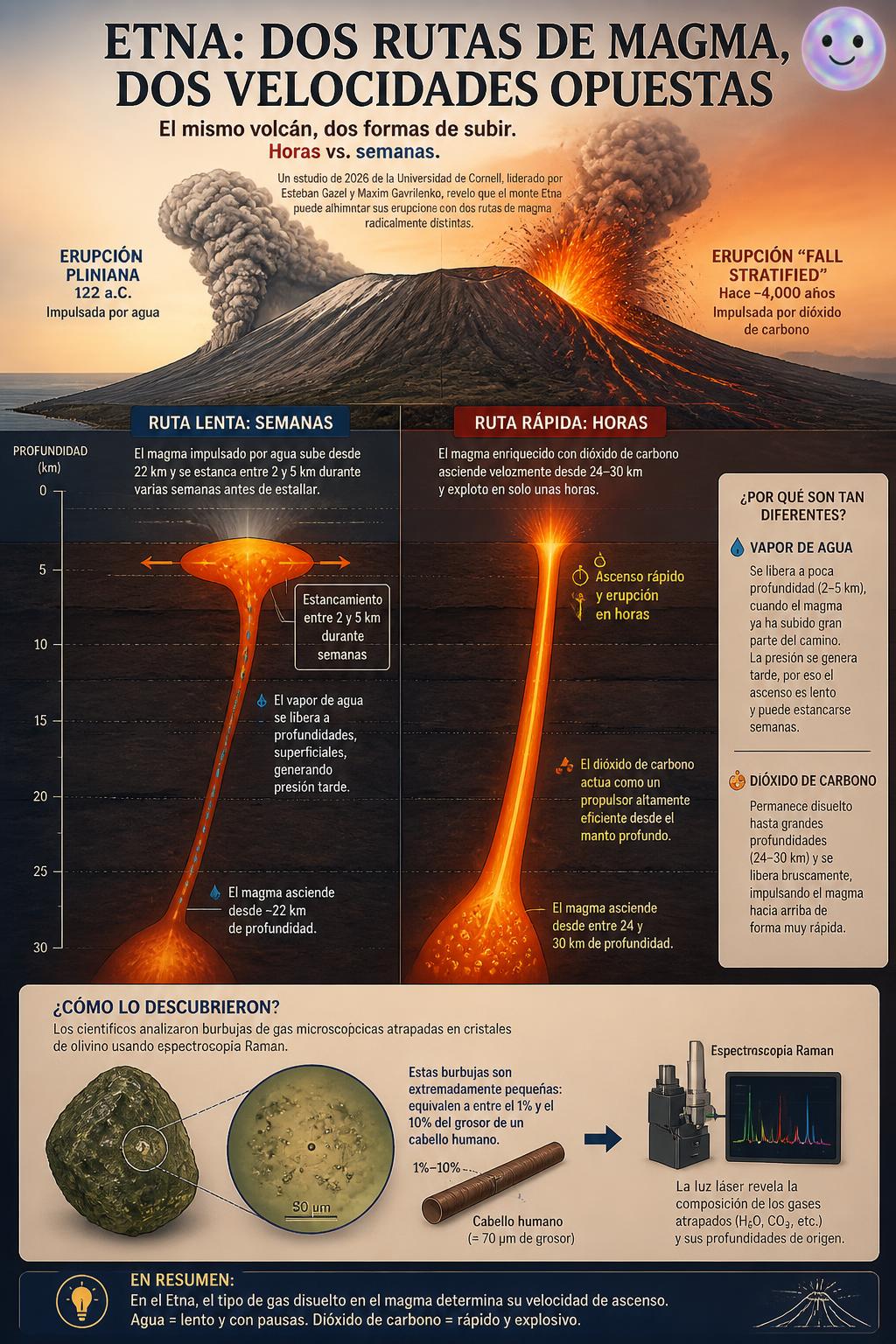 El monte Etna expulsa magma que asciende en solo horas o tarda varias semanas.