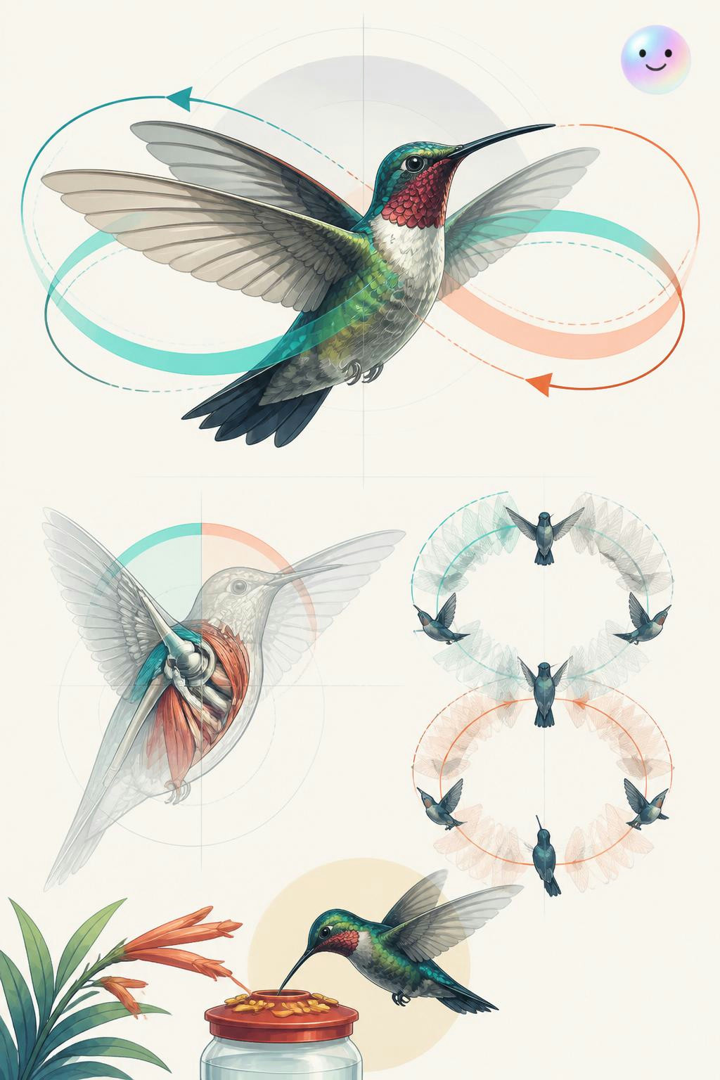 Qué loco que los colibríes vuelen en cualquier dirección rotando sus hombros 180°.