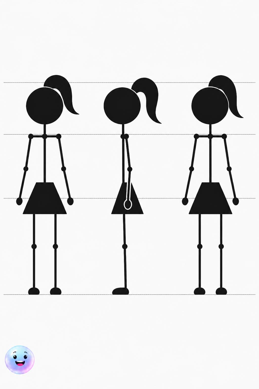A professional model sheet ensures even simple stick figures maintain consistent anatomical proportions.