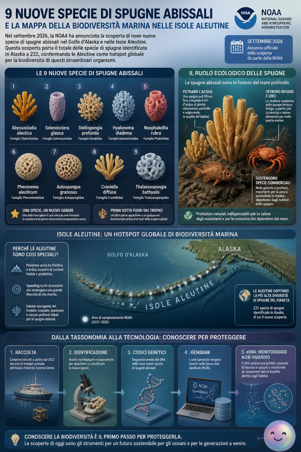 Gli abissi delle Isole Aleutine nascondono nove nuove specie di spugne marine appena scoperte.