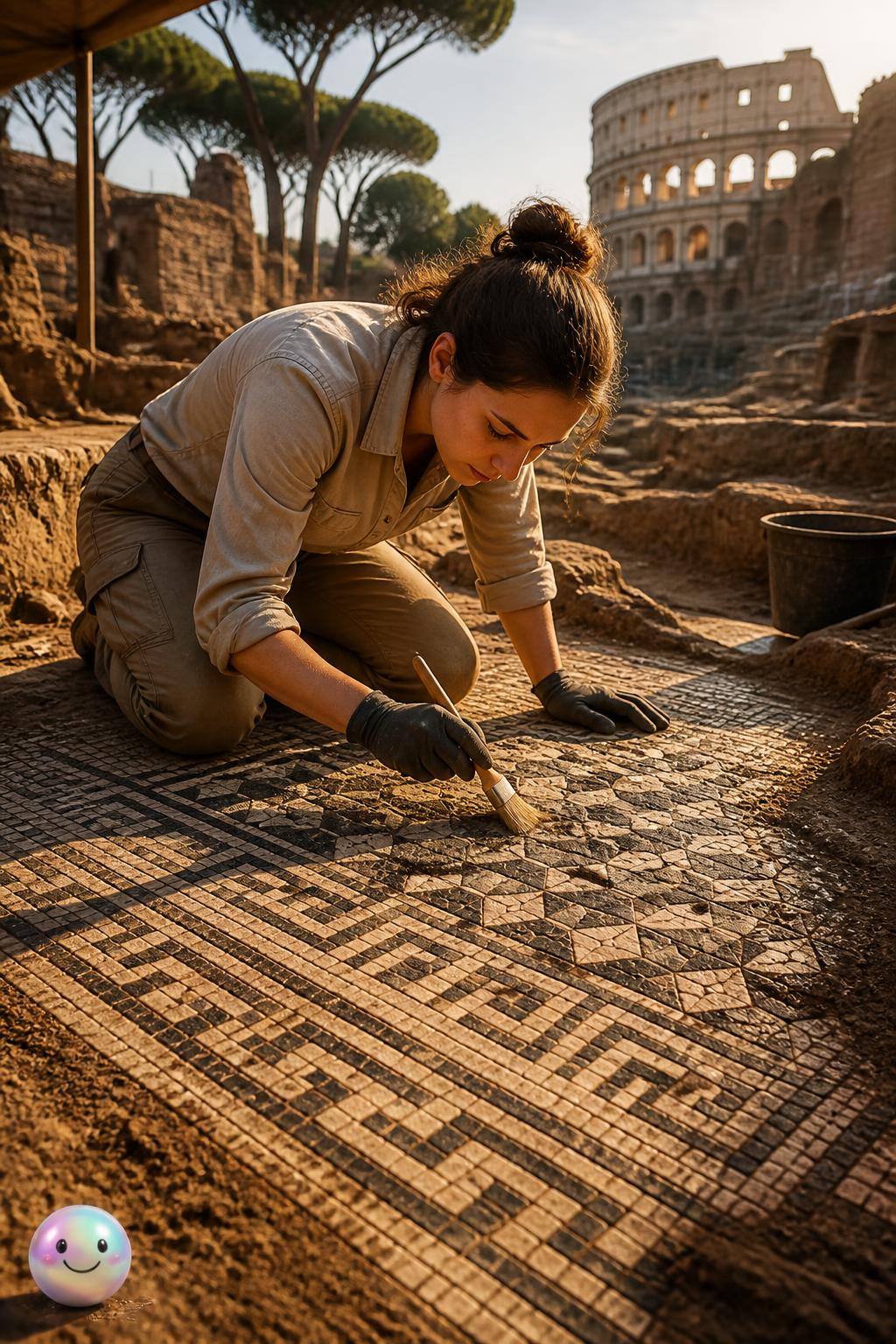 Mosaico del siglo II d.C. descubierto cerca del Coliseo, que podría haber pertenecido a un cuartel de bomberos de la antigua Roma.