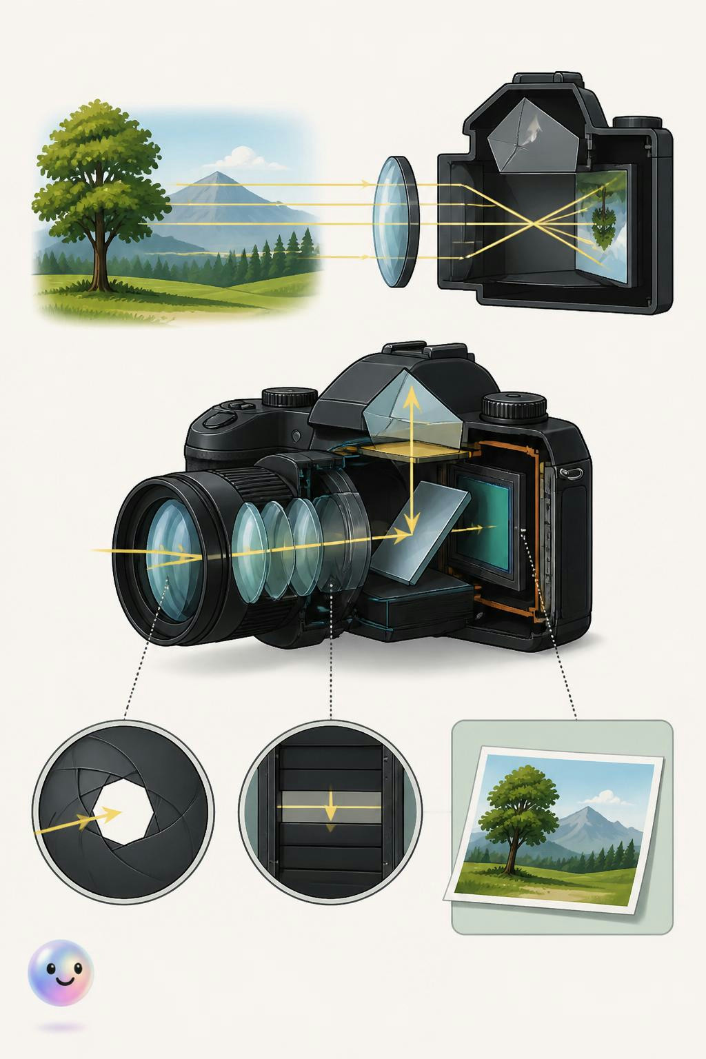 Glass literally slows down light so your camera can focus.