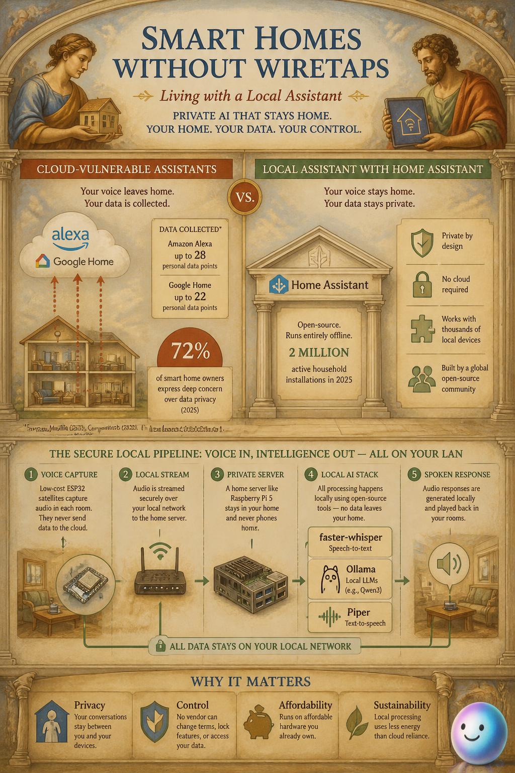 Local smart assistants process your voice offline to keep your conversations inside your home