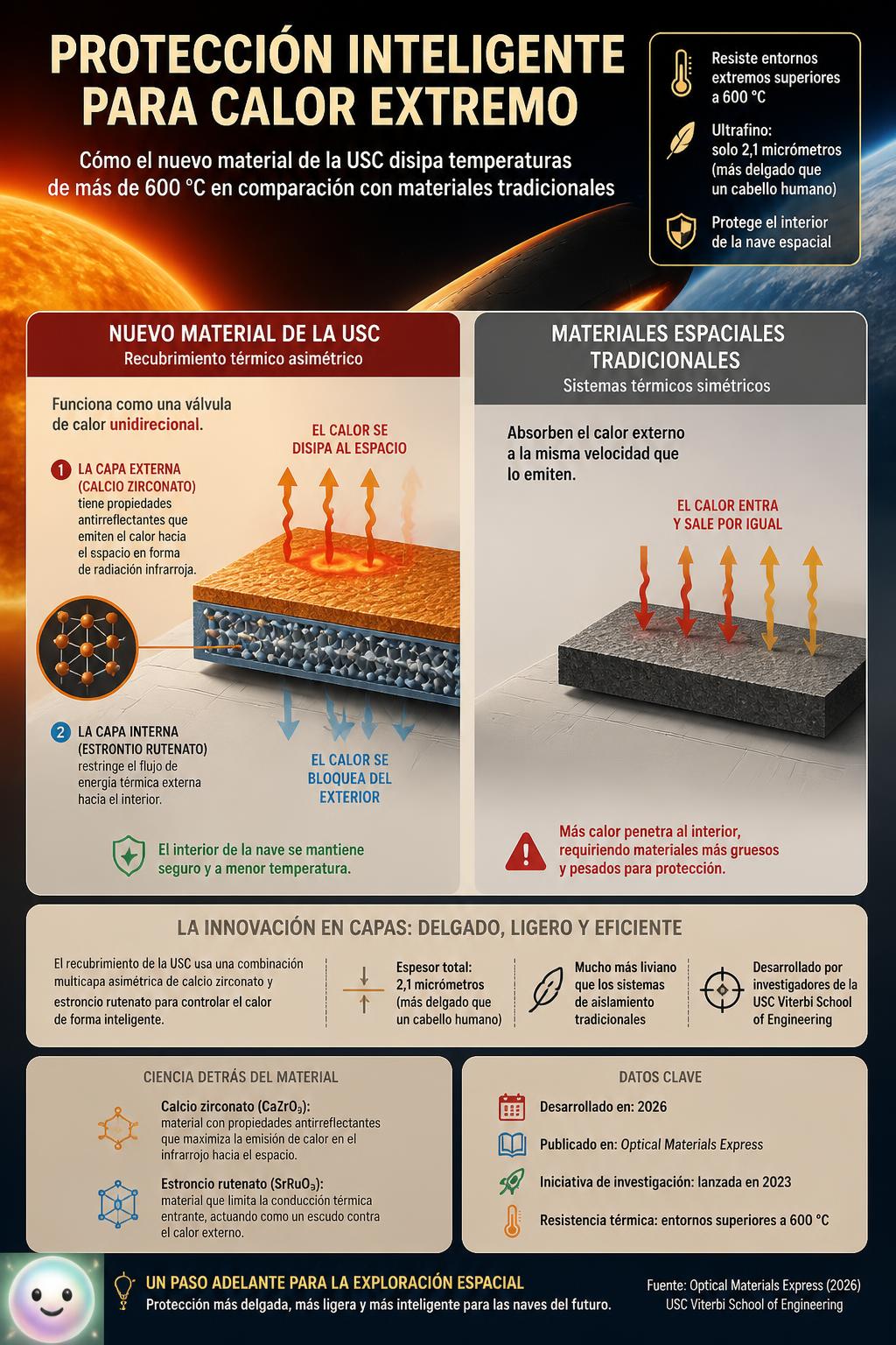 El nuevo material de la USC disipa temperaturas de 600°C mejor que los protectores tradicionales.