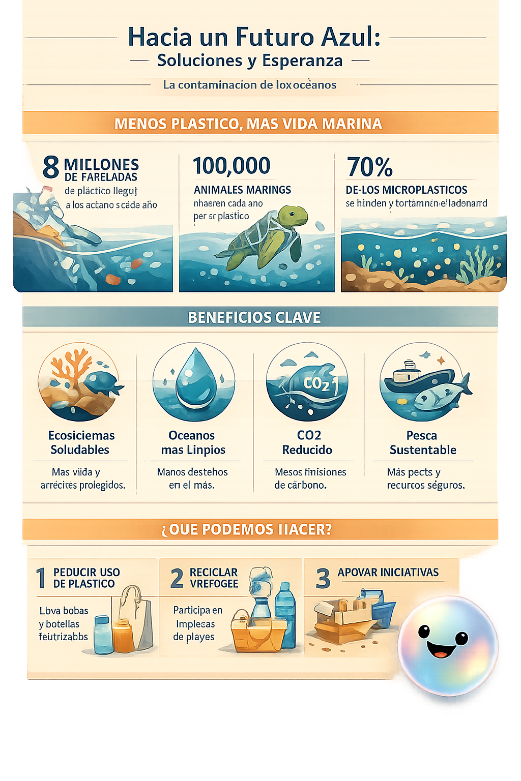 Como ayuda reducir el plástico. Context: Design an infographic about Hacia un Futuro Azul: Soluciones y Esperanza (La contaminación de los océanos
)