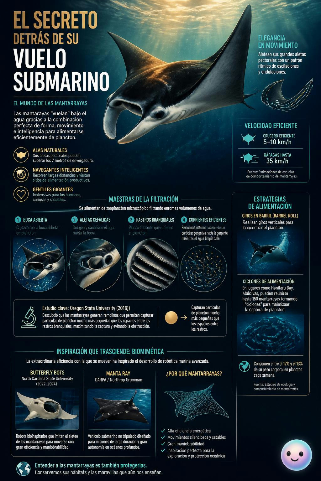 Así es como las mantarrayas usan la física del vuelo para poder alimentarse.
