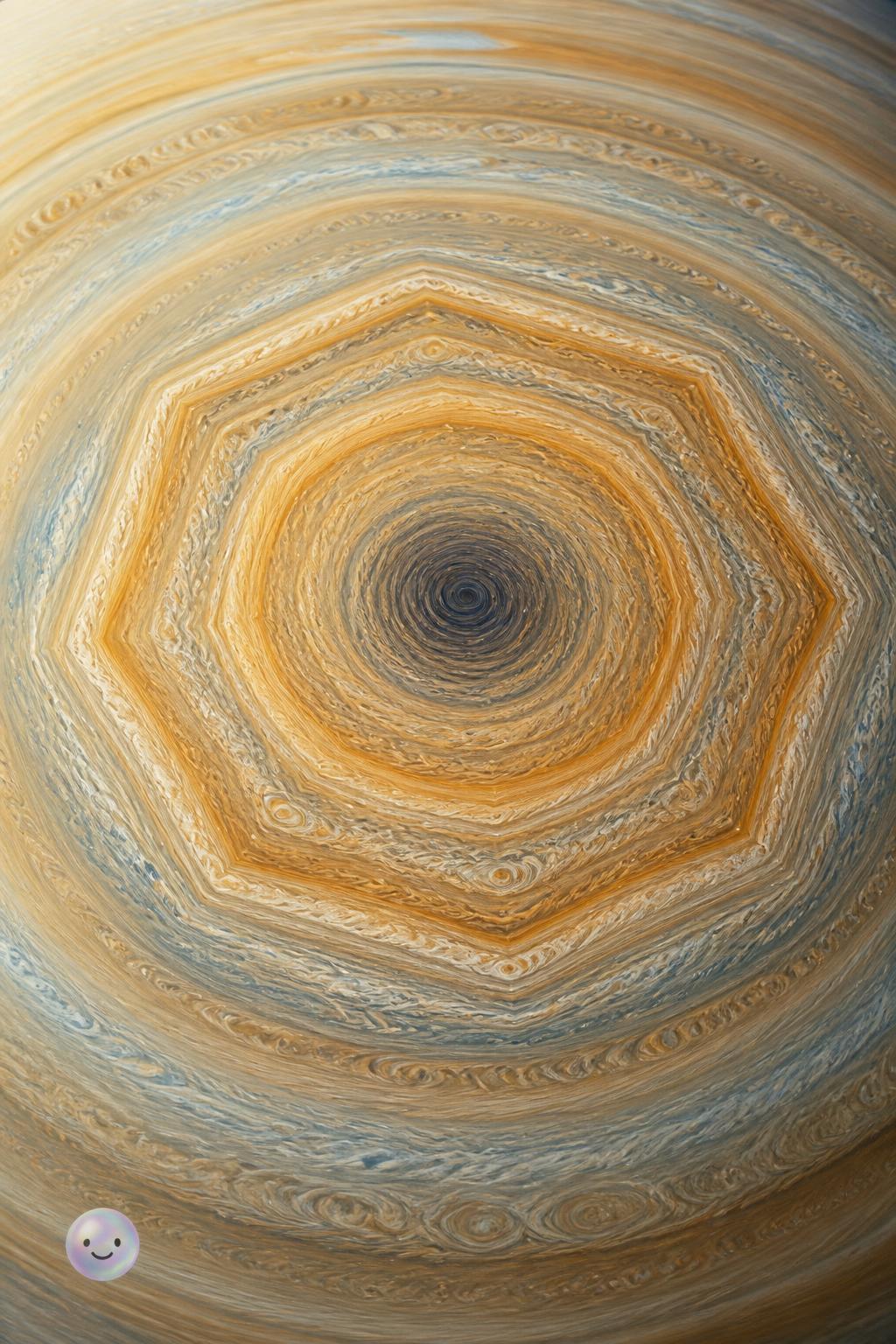 Eine geheimnisvolle, zehnseitige Wolkenstruktur wirbelt am Südpol des Planeten Saturn.