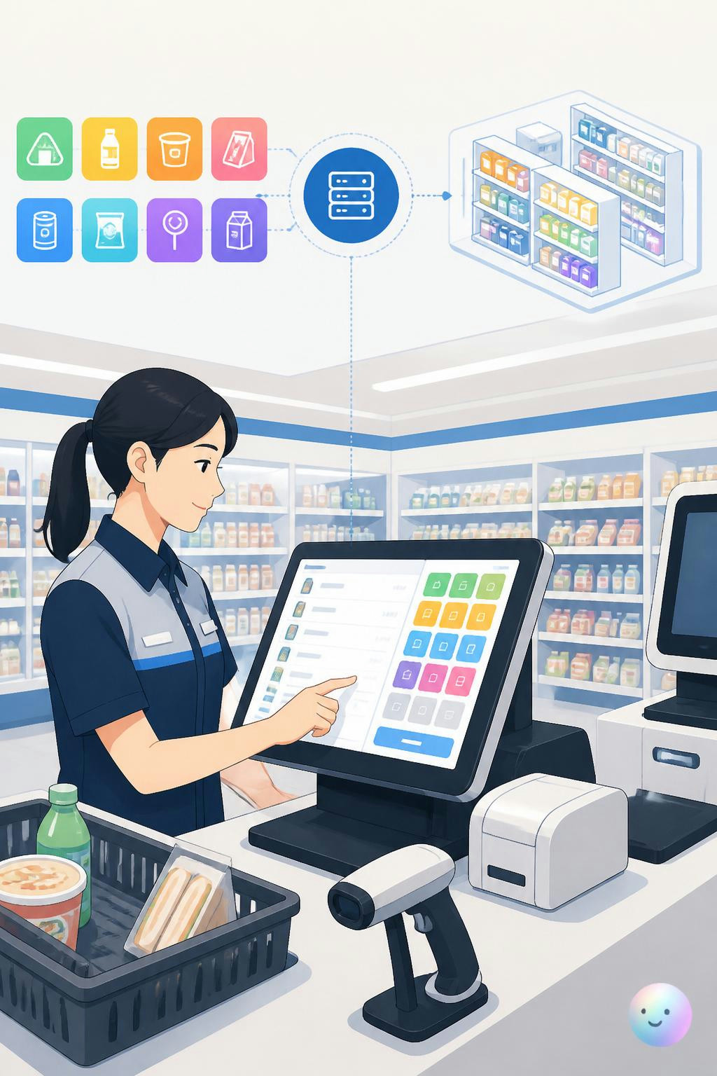 Esos botones de colores alimentan un sistema POS (punto de venta) que ayuda a las tiendas a saber al instante qué produc