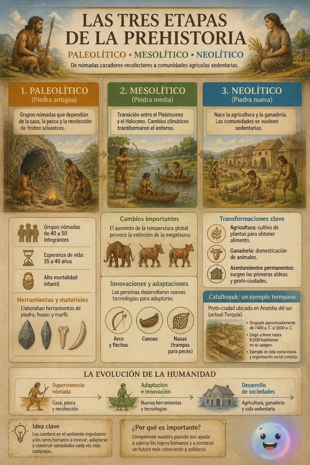 Tres etapas del libro de secundaria muestran nuestra gran transición de nómadas a agricultores.