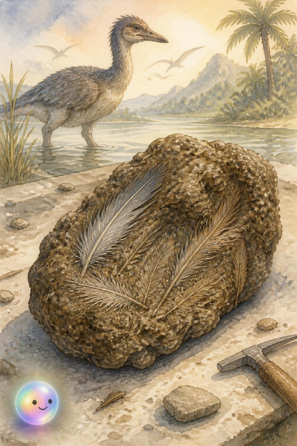 Plumas de un ave de la era de los dinosaurios sobrevivieron dentro de este coprolito
