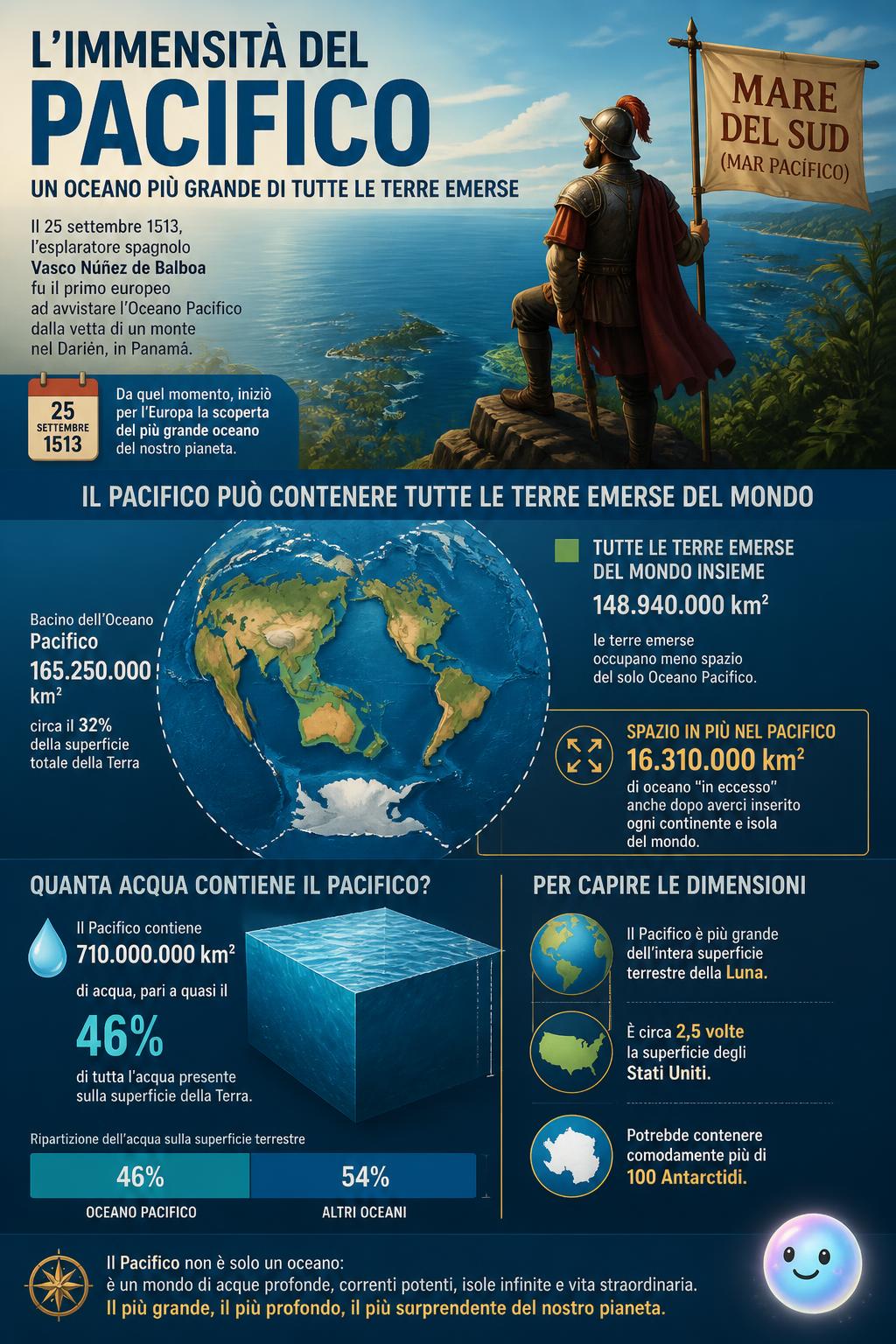 Nel 1513 Vasco de Balboa avvistò il Pacifico, il gigante d'acqua della Terra.