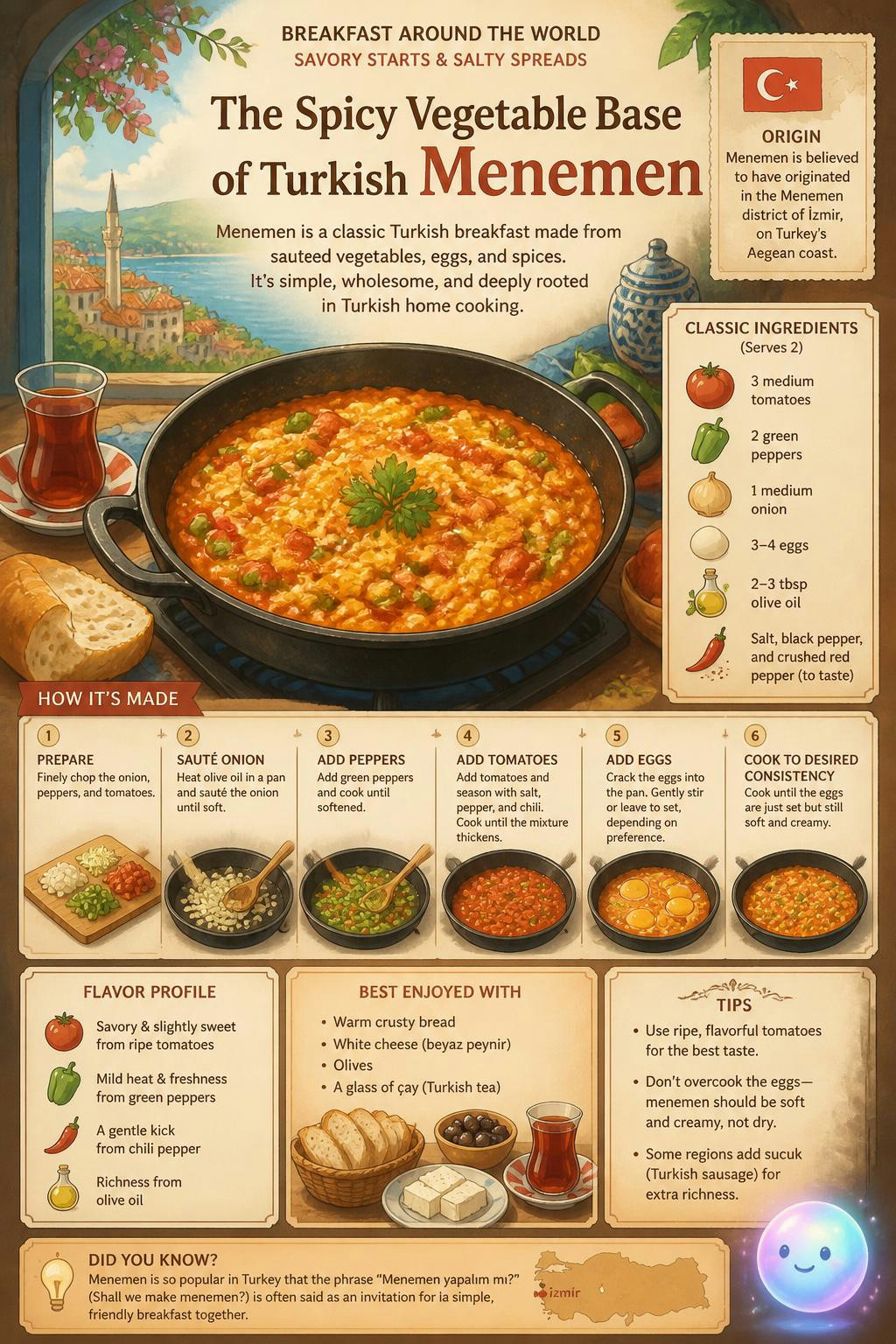 I had no idea Menemen starts with such a rich, spicy vegetable jam.