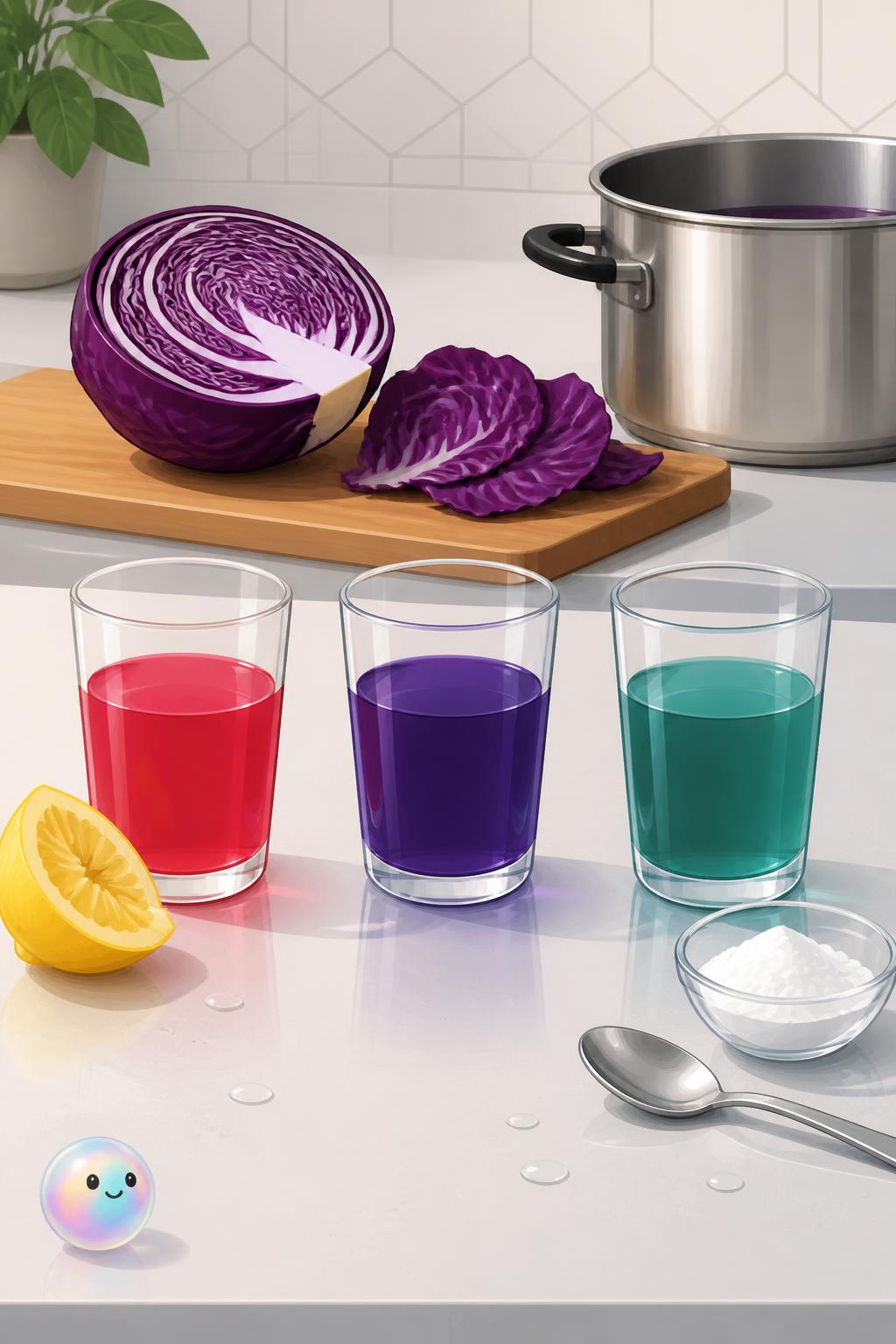 Red cabbage pigments change color to reveal if household liquids are acids or bases