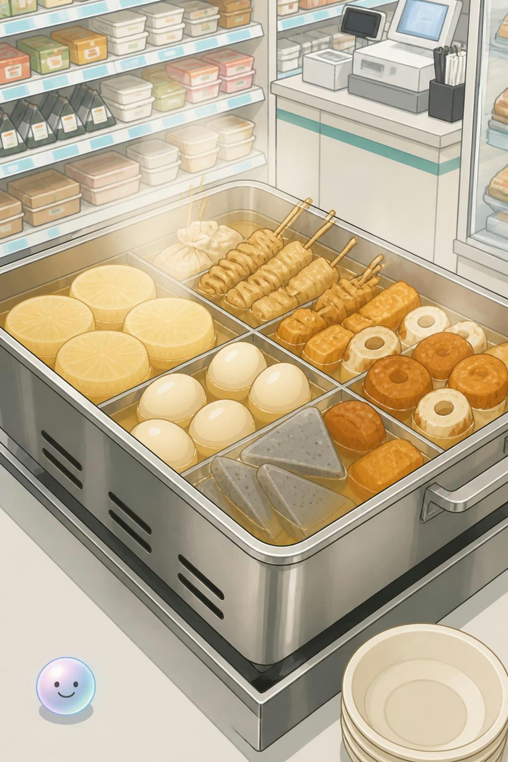 El secreto del oden de konbini es su dashi de kombu y bonito siempre caliente.