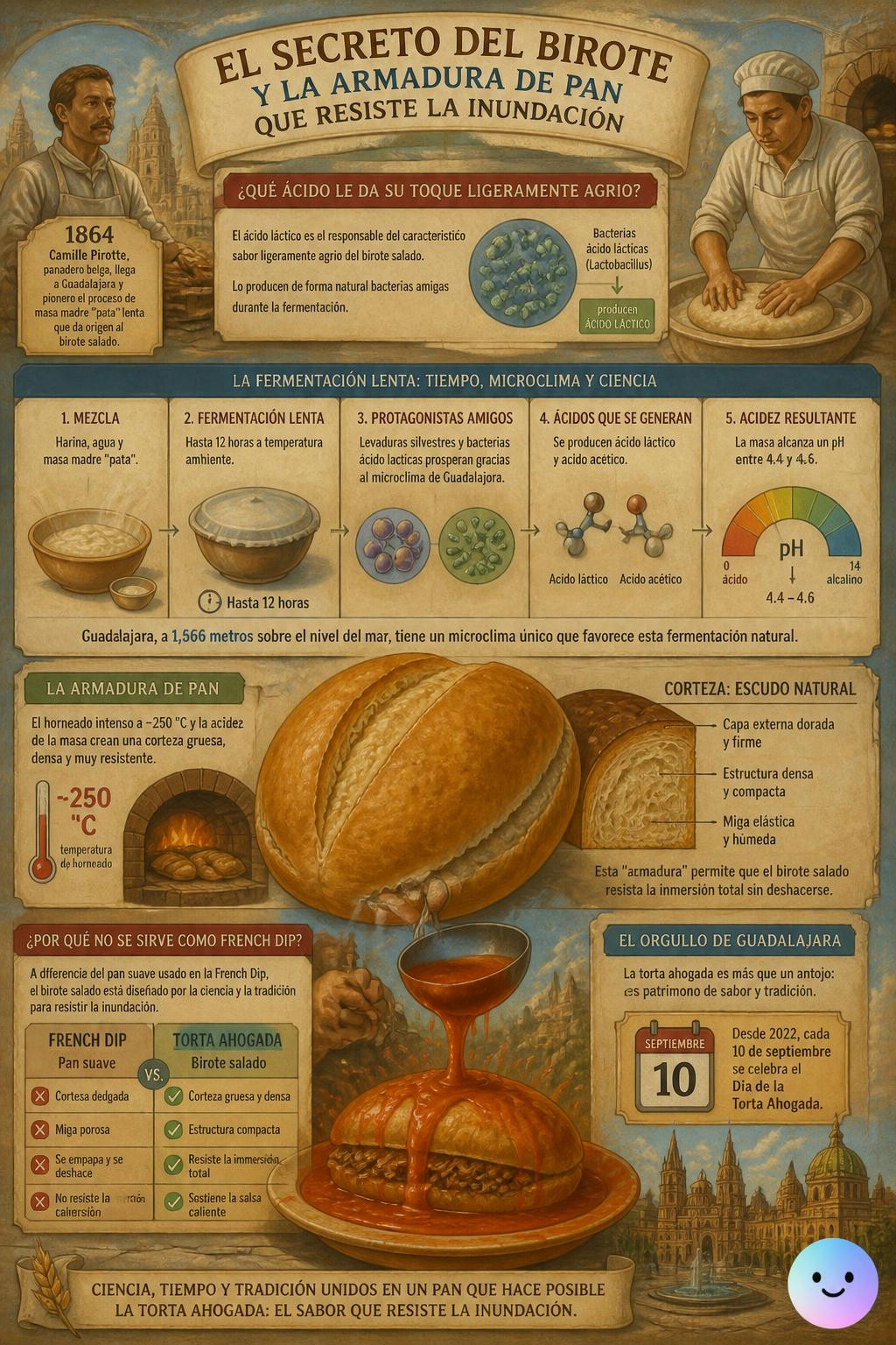 El ácido láctico de la fermentación natural le da al birote salado su sabor agrio