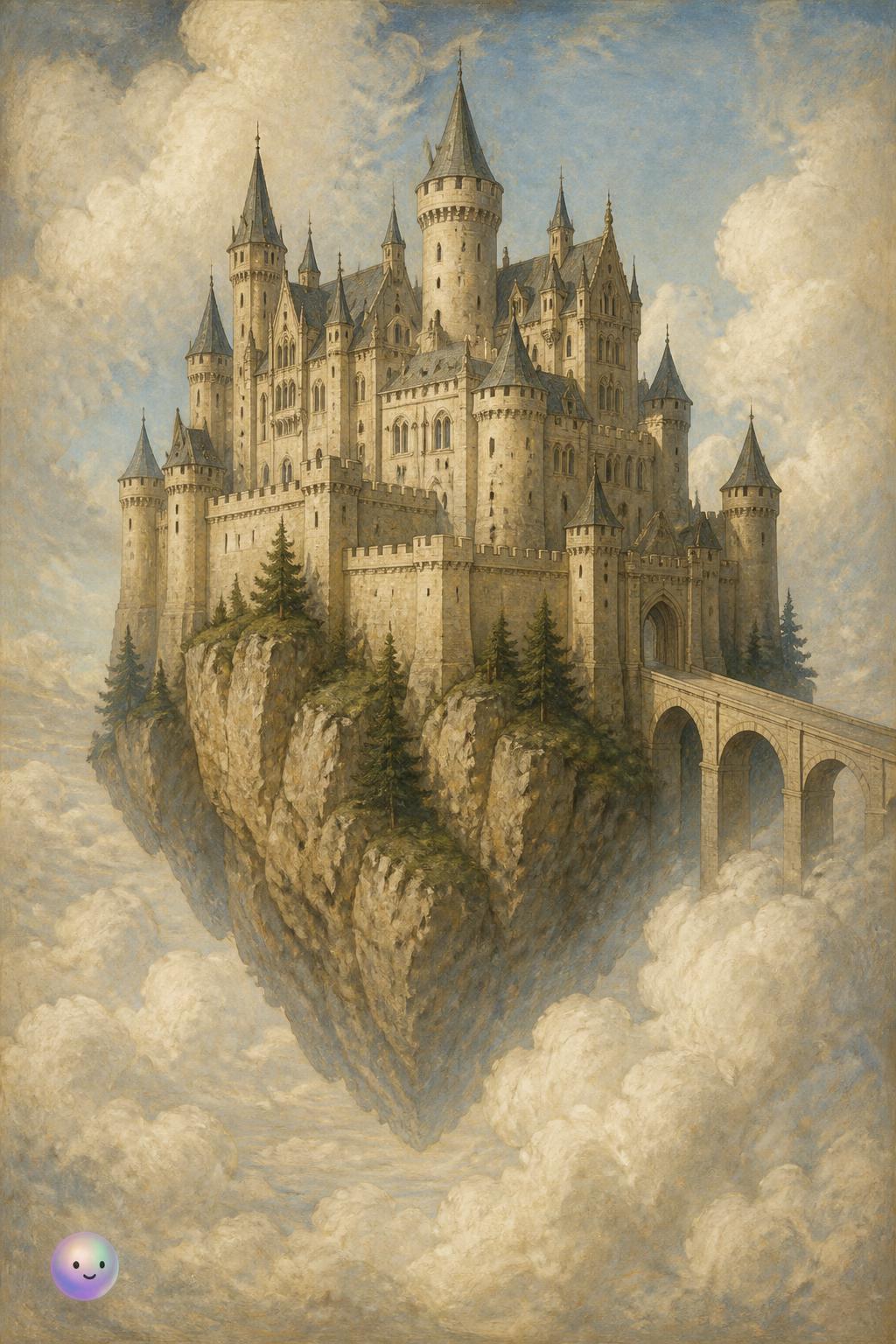 Coloring gravity-defying fantasy scenes helps ground and calm a stressed mind.
