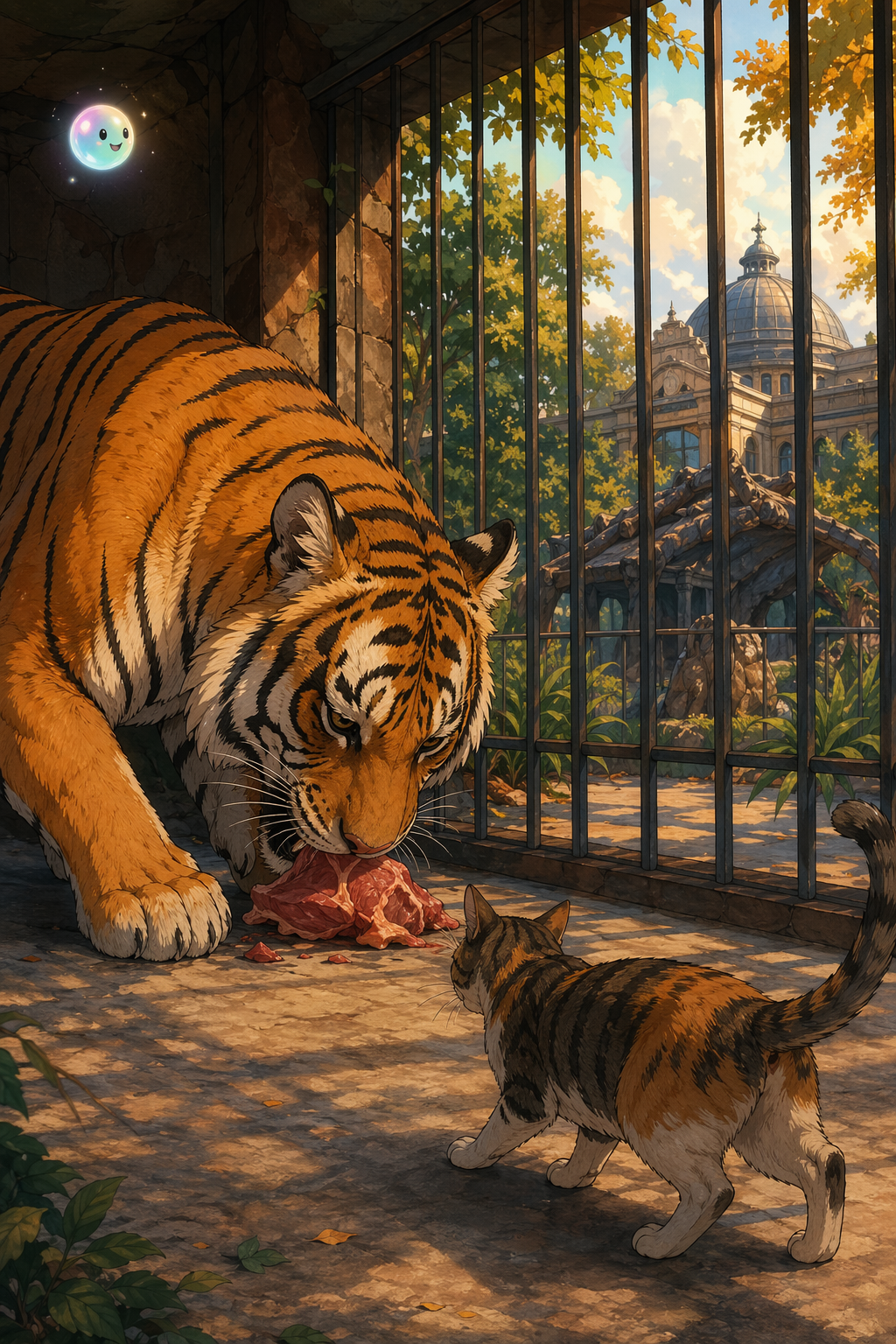 Este gato de Chapultepec entra a la jaula del tigre a comer y ni se inmuta.