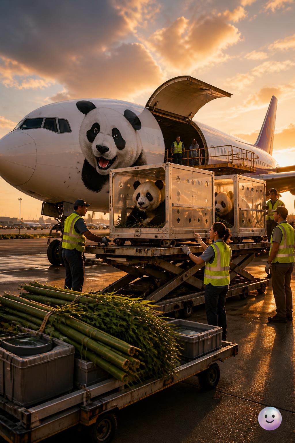 Two giant pandas safely reach their new Zoo Atlanta home after a long flight.