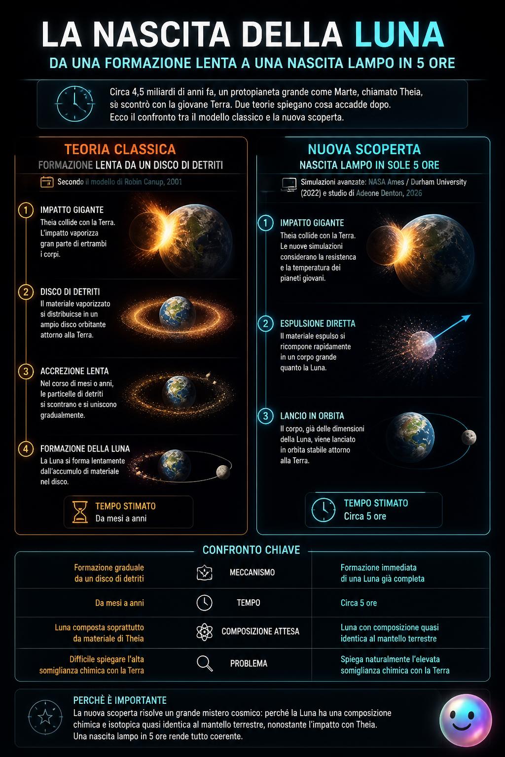 L'impatto con Theia ha creato la Luna in sole cinque ore.