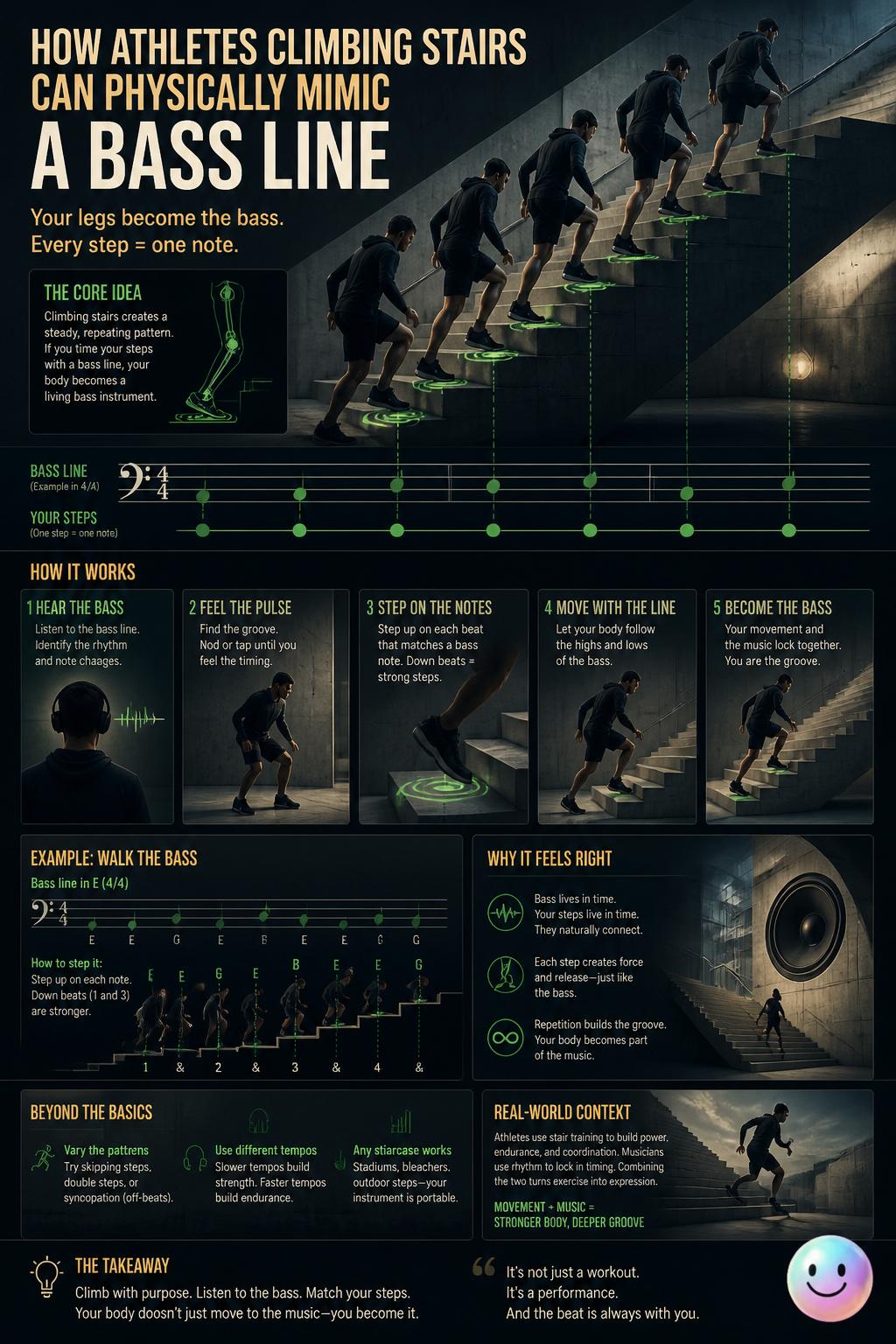 I just learned how athletes climbing stairs can physically mimic a bass line.