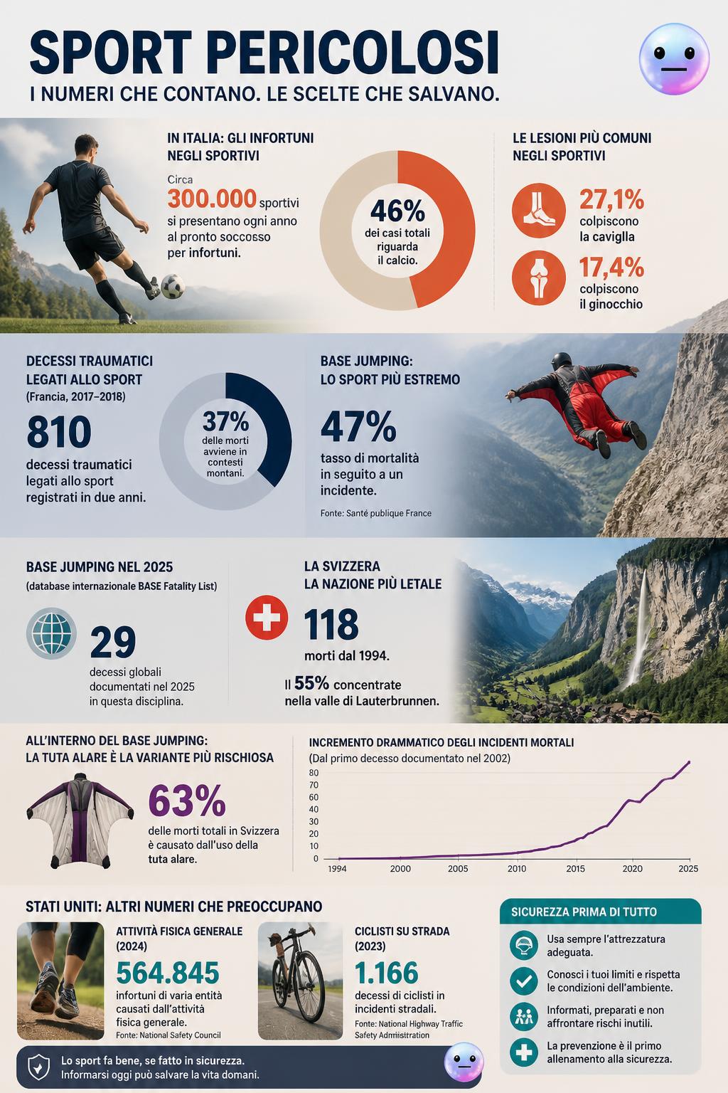 Temiamo il base jumping, ma il calcio causa il 46% degli infortuni sportivi in Italia.