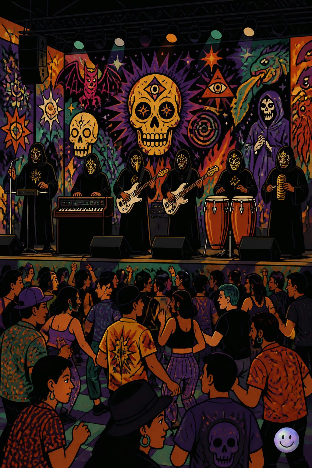 Sonido Gallo Negro fusiona la cumbia psicodélica con una estética de terror de cómic.