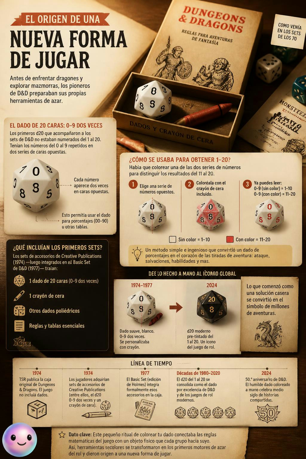 El primer dado de D&D solo iba del 0 al 9 y se completaba con un crayón.