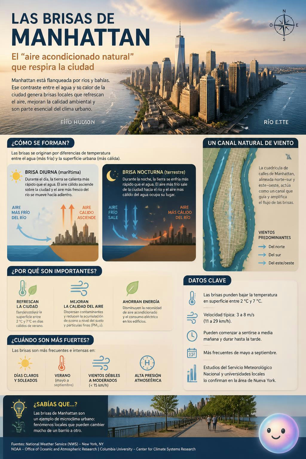 La cuadrícula de Manhattan esculpe el recorrido de sus propias brisas.