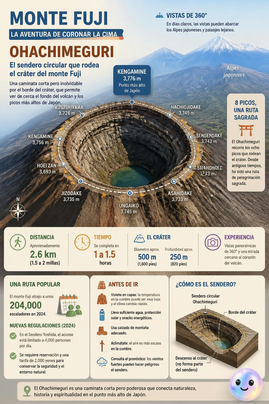 Qué locura que puedas caminar por el borde del cráter del Fuji en una hora.